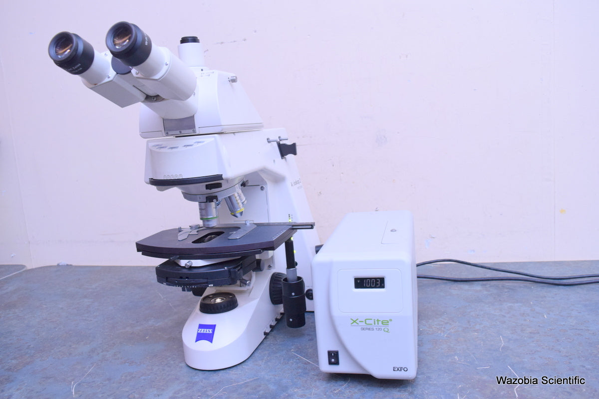 CARL ZEISS AXIOSKOP 2 MOT PLUS FLUORESCENCE MICROSCOPE EXFO XE120-Q 10 20 63 100