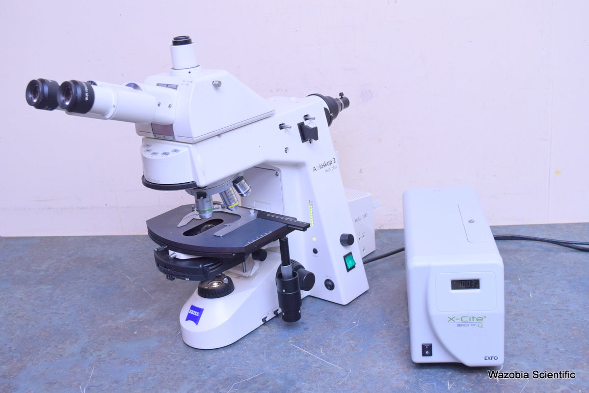 CARL ZEISS AXIOSKOP 2 MOT PLUS FLUORESCENCE MICROSCOPE EXFO XE120-Q 10 20 63 100