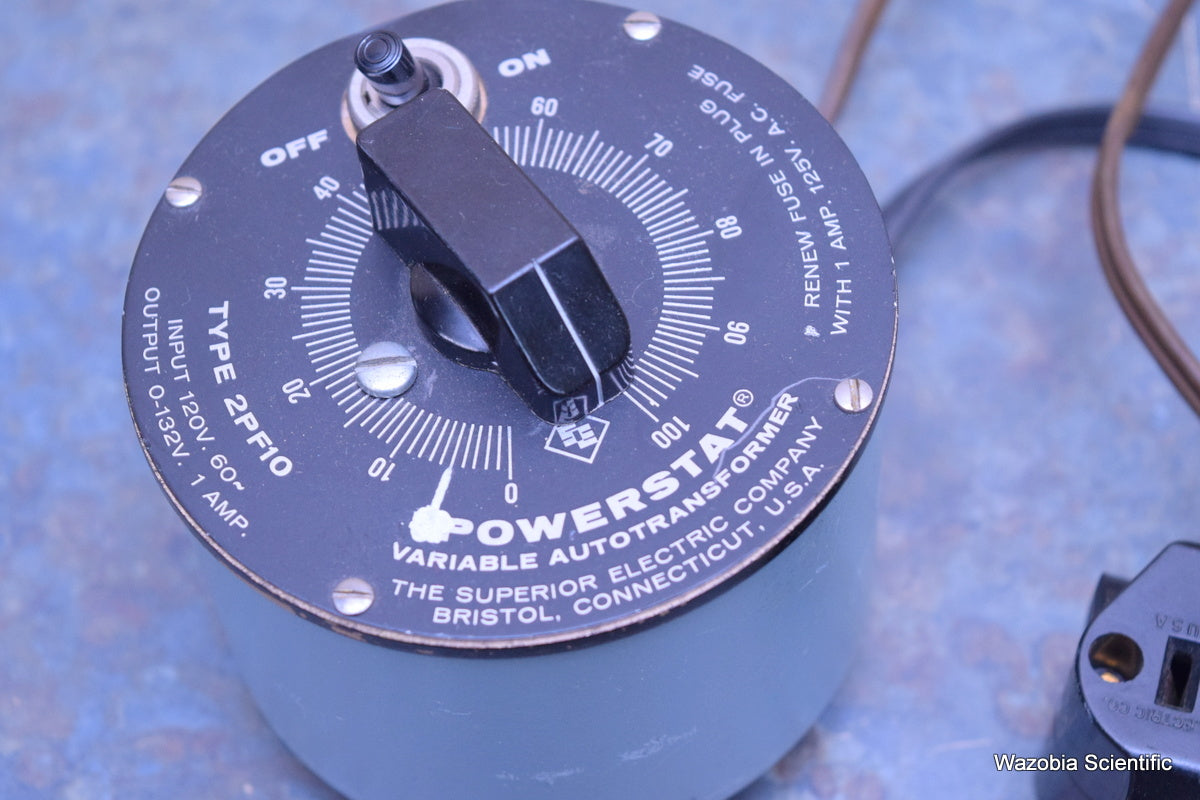 THE SUPERIOR ELECTRIC POWERSTAT VARIABLE AUTOTRANSFORMER TYPE 2PF10 0-132V 1AMP
