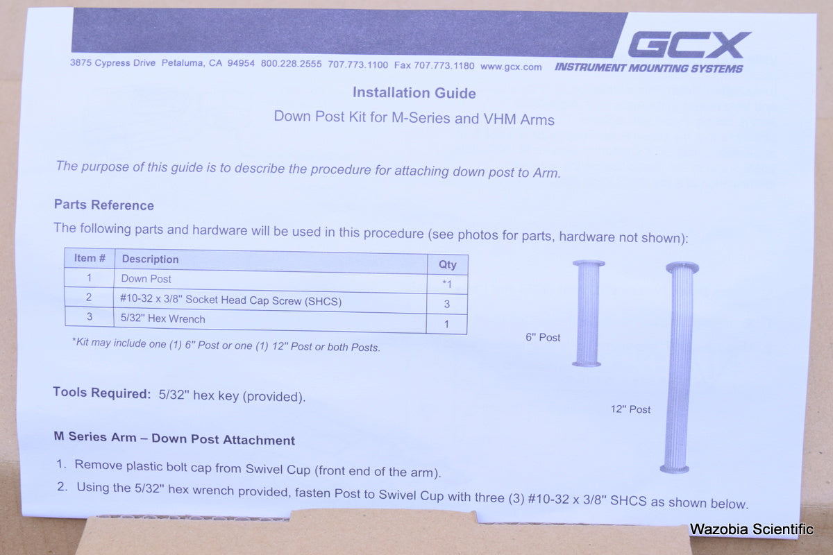 NEW GCX MEDICAL MOUNTING 12" FLUTED POST FOR M SERIES VHM WMM-0006-02C