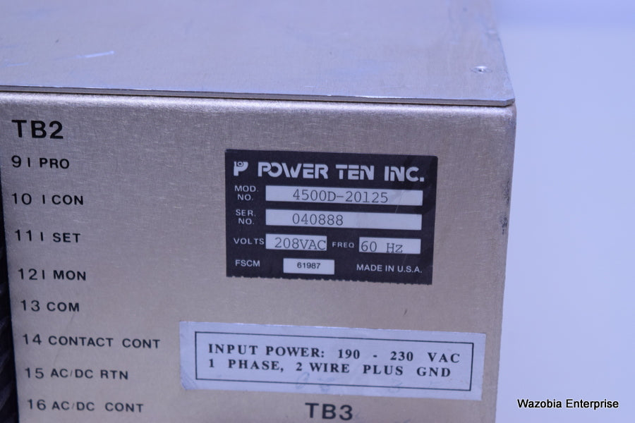 POWER TEN INC 4500D-20125 0-20 VOLTS DC 0-125 AMPS DC POWER SUPPLY