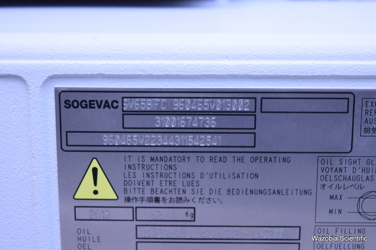 LEYBOLD SOGEVAC SV 40/65 BIFC SV65BIFC LEROY SOMER LS90L ROTARY VANE LABORATORY