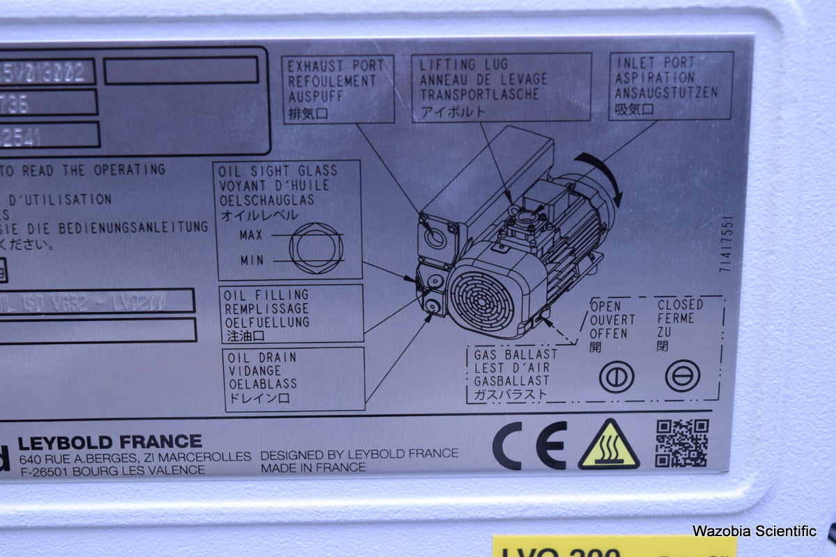 LEYBOLD SOGEVAC SV 40/65 BIFC SV65BIFC LEROY SOMER LS90L ROTARY VANE LABORATORY