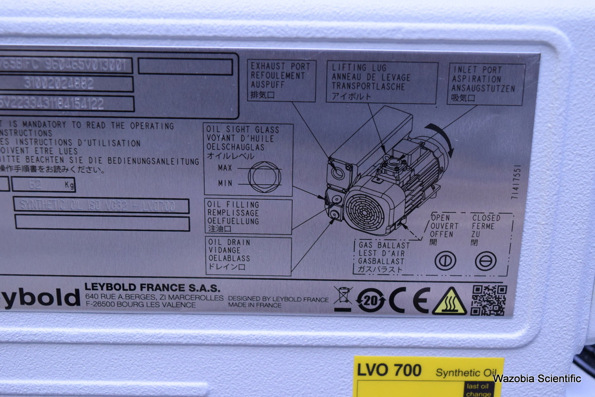 LEYBOLD SOGEVAC SV 40/65 BIFC SV65BIFC LEROY SOMER LS90L ROTARY VANE LABORATORY