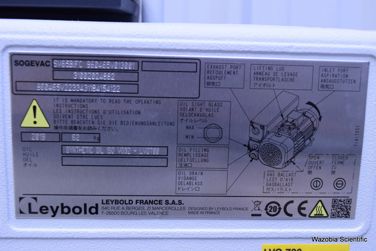 LEYBOLD SOGEVAC SV 40/65 BIFC SV65BIFC LEROY SOMER LS90L ROTARY VANE LABORATORY