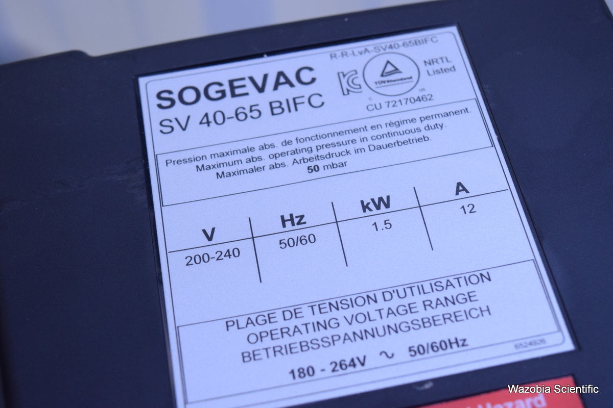 LEYBOLD SOGEVAC SV 40/65 BIFC SV65BIFC LEROY SOMER LS90L ROTARY VANE LABORATORY