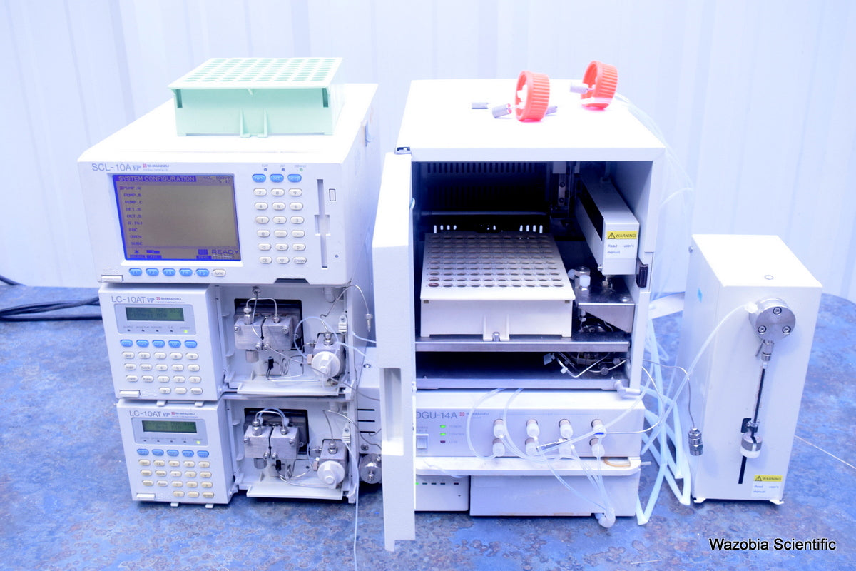 SHIMADZU HPLC SYSTEM SCL-10A VP LC-10AT VP SIL-10AF   DGU-14A FCV-10AL VP