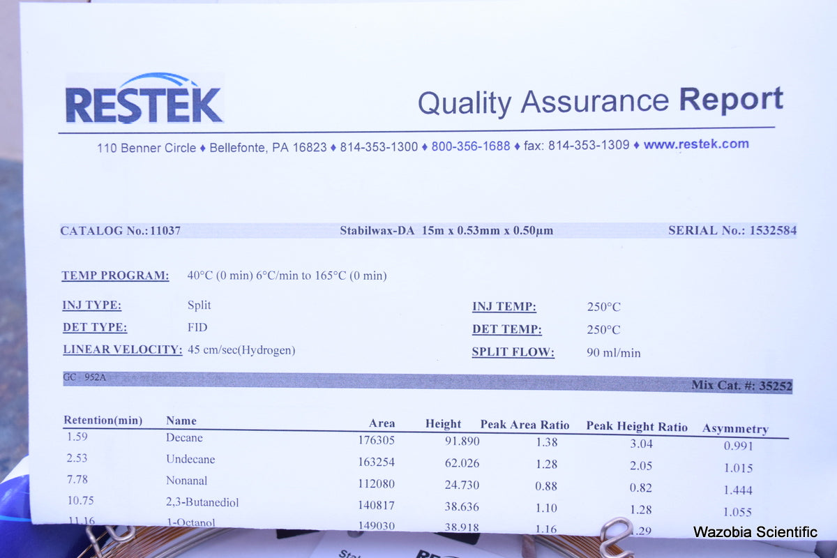 RESTEK GC COLUMNS STABILWAX-DA 15 M 0.53 MMID 0.5 UM DF 11037