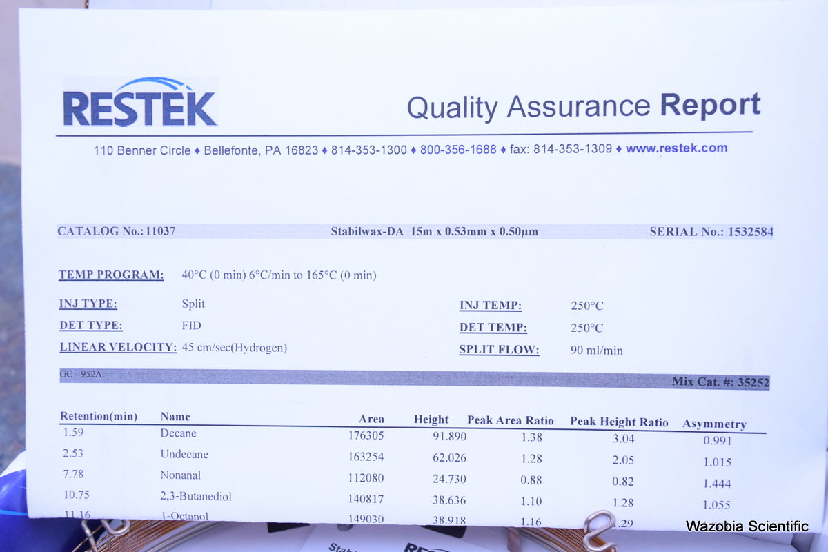 RESTEK GC COLUMNS STABILWAX-DA 15 M 0.53 MMID 0.5 UM DF 11037