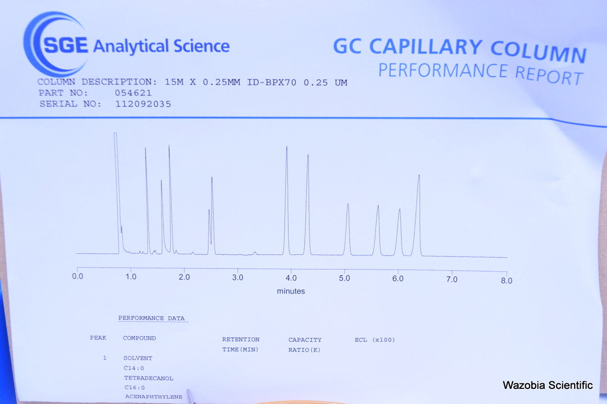 SGE ANALYTICAL GC CAPILLARY COLUMN 15M X 0.25MM ID BPX70 X 0.25 UM 054621