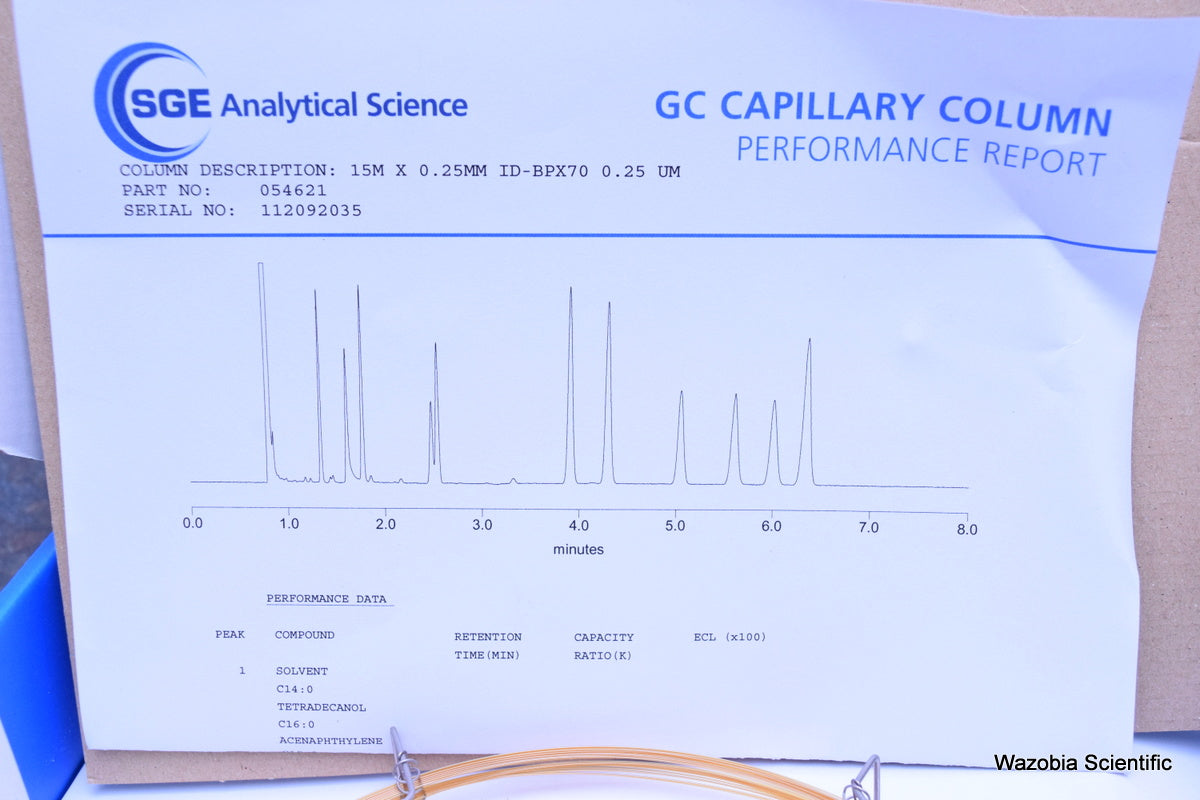 SGE ANALYTICAL GC CAPILLARY COLUMN 15M X 0.25MM ID BPX70 X 0.25 UM 054621