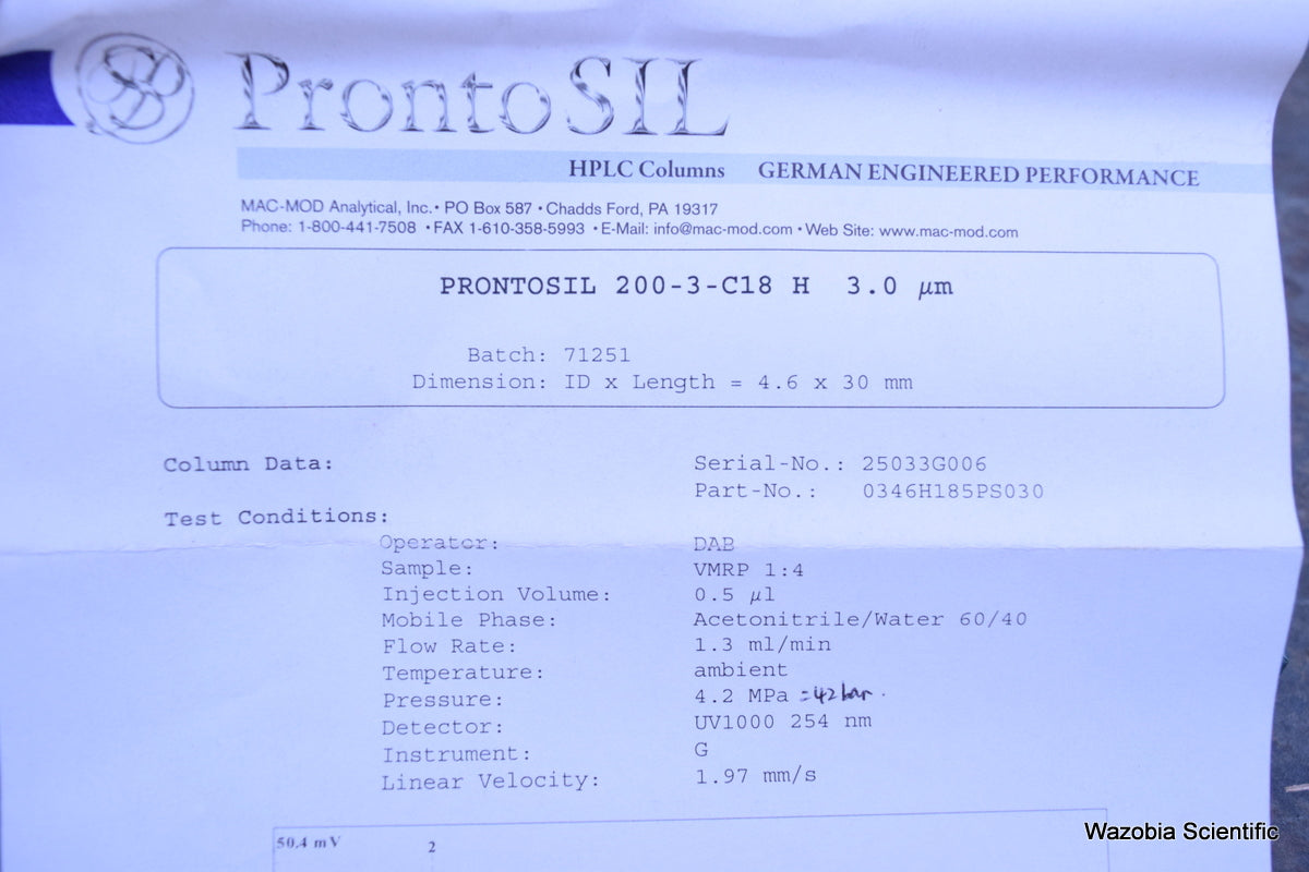 PRONTOSIL 200-3-C18 H 3.0 UM 4.6 X 30 MM HPLC COLUMN  0346H185PS030