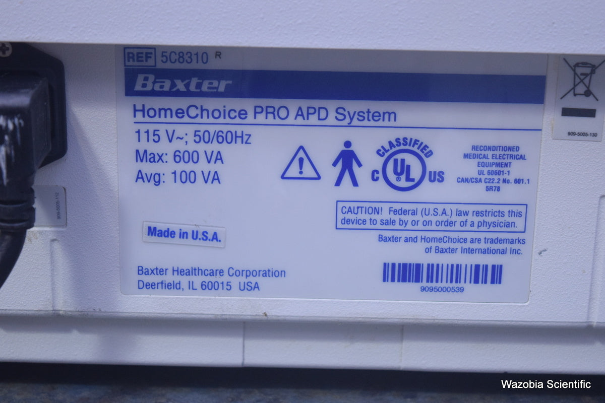 BAXTER HOMECHOICE PRO APD SYSTEM 5C8310 AUTOMATED PERITONEAL DIALYSIS SYSTEM