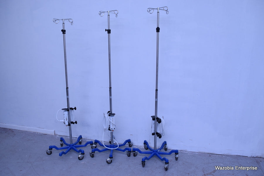 3 MEDLINE IV POLE 4-HOOK STAINLESS STEEL 6 LEG MDS80600 WITH TRIPP LITE  SURGE P