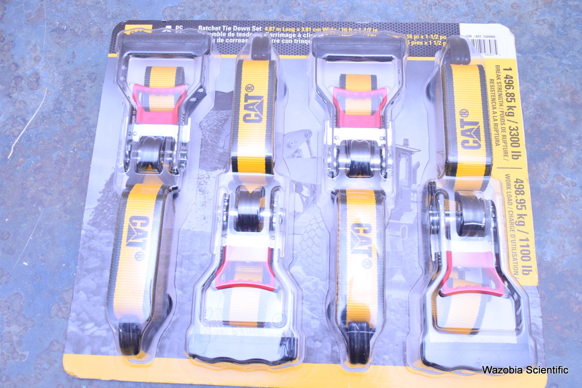 CAT 4 PC RATCHET TIE DOWN SET 16` X  1.5" BREAK STRENGTH 3300 LB WORK LOAD 1100