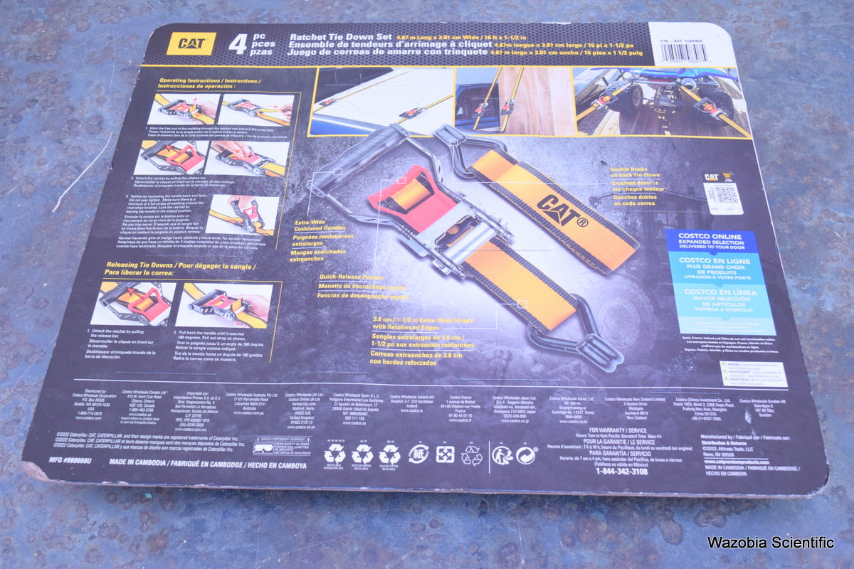 CAT 4 PC RATCHET TIE DOWN SET 16` X  1.5" BREAK STRENGTH 3300 LB WORK LOAD 1100