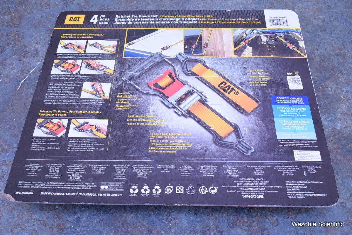 CAT 4 PC RATCHET TIE DOWN SET 16` X  1.5" BREAK STRENGTH 3300 LB WORK LOAD 1100