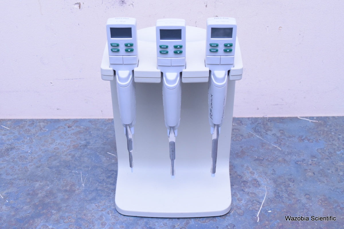 RAININ PIPETTES EDP3-PLUS 20-300UL 20-200 1-10 UL WITH E3 RAPID CHARGE STAND