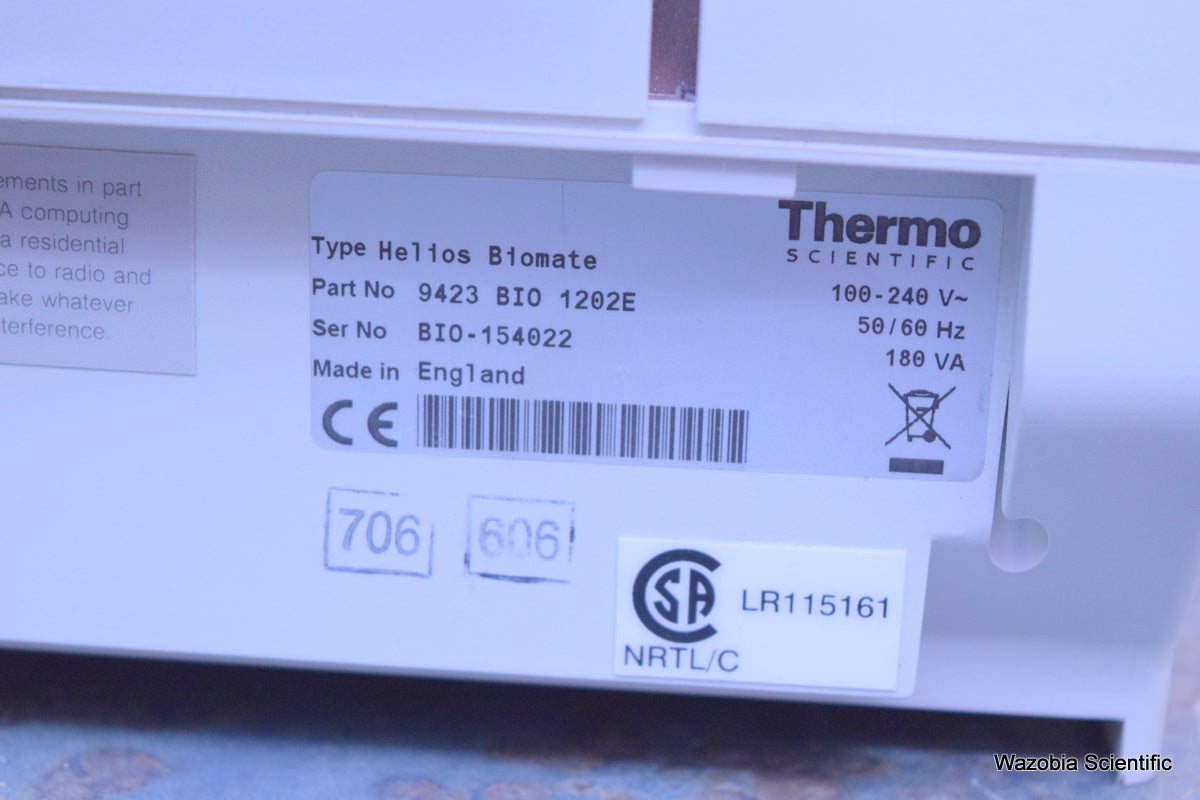 THERMO SCIENTIFIC BIOMATE 5 SPECTROPHOTOMETER HELIOS BIOMATE 9423 BIO 1202E