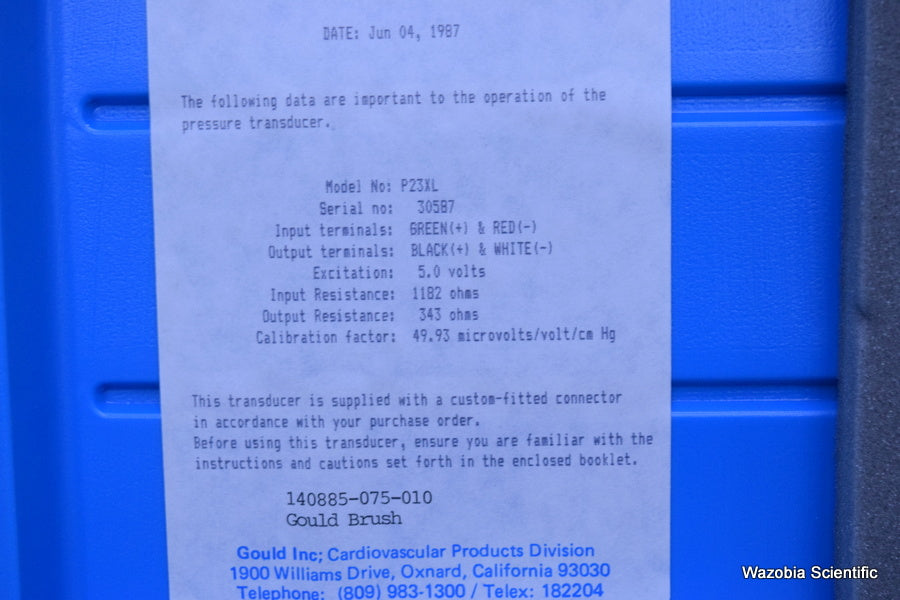 GOULD P23XL PHYSIOLOGICAL PRESSURE TRANSDUCER SPECTRAMED STATHAM