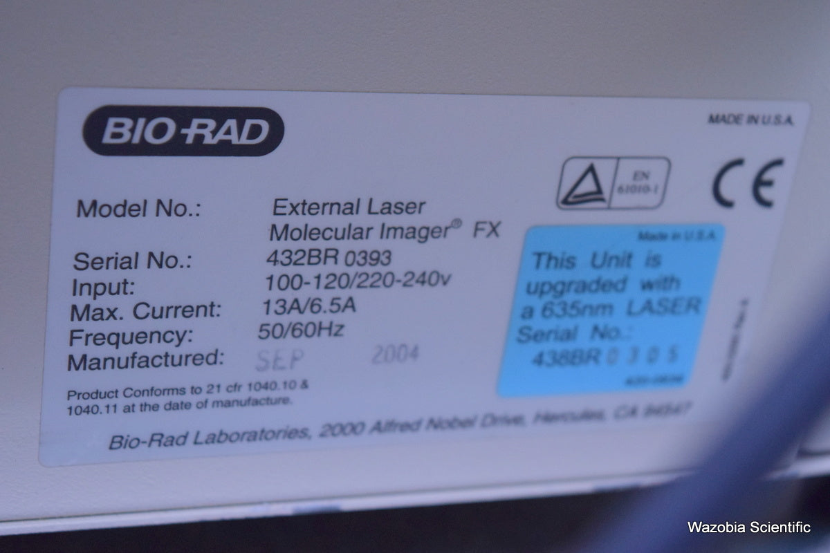 BIO-RAD MOLECULAR IMAGER FX WITH SAMPLE TRAY EXTERNAL LASER