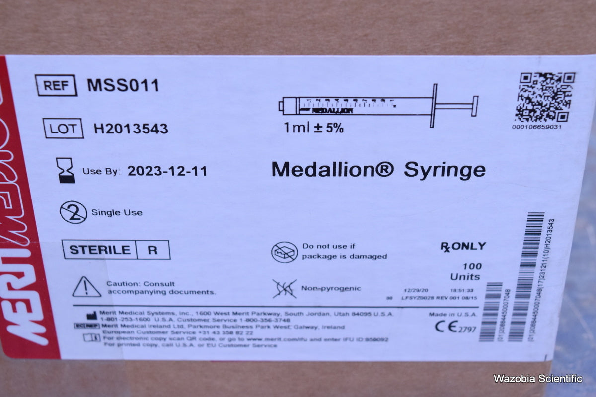 MERIT MEDICAL SYSTEMS MEDALLION SYRINGE MSS011 1ML 100 UNITS