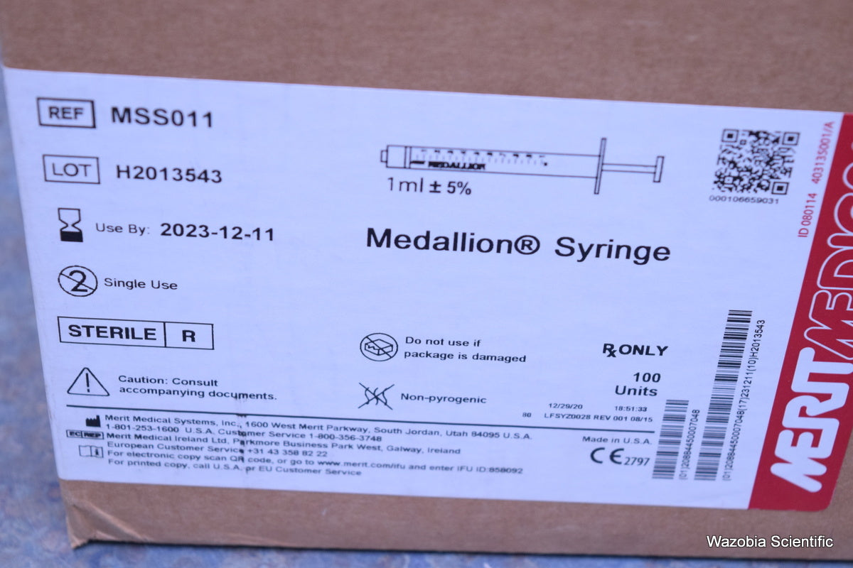 MERIT MEDICAL SYSTEMS MEDALLION SYRINGE MSS011 1ML 100 UNITS