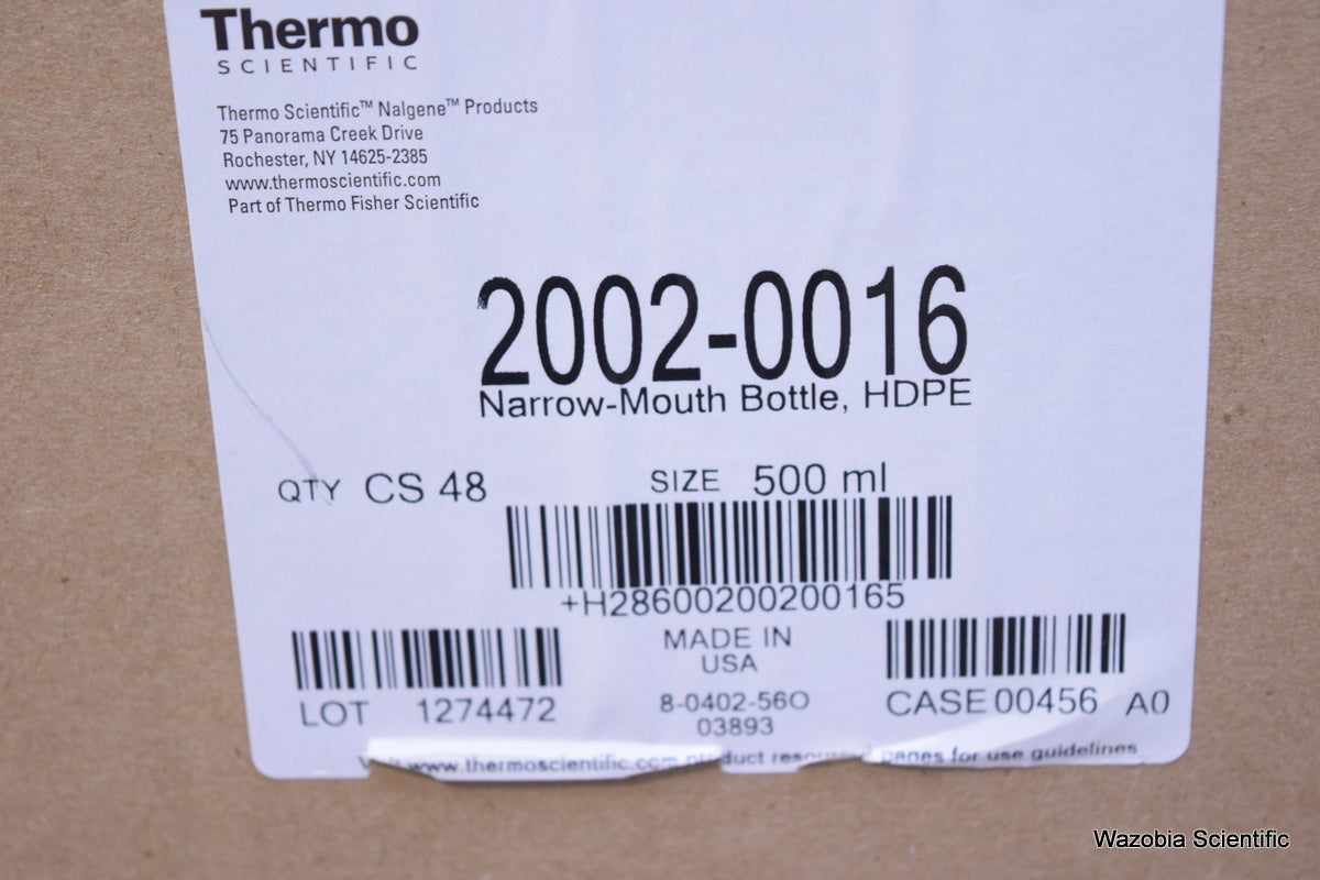 THERMO SCIENTIFIC NALGENE NARROW MOUTH BOTTLE HDPE 2002-0016 500 ML QTY 48