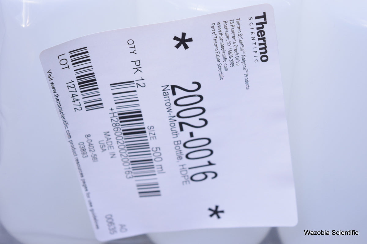 THERMO SCIENTIFIC NALGENE NARROW MOUTH BOTTLE HDPE 2002-0016 500 ML QTY 12