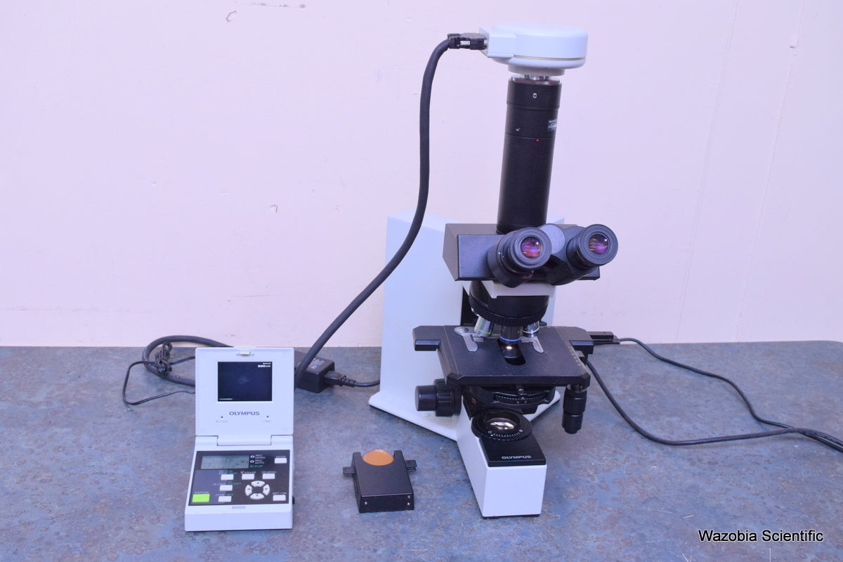 OLYMPUS BX50 MICROSCOPE BX50F4 100X 40X 20X 10X 4X OBJECTIVES U-FC  DP12 CAMERA