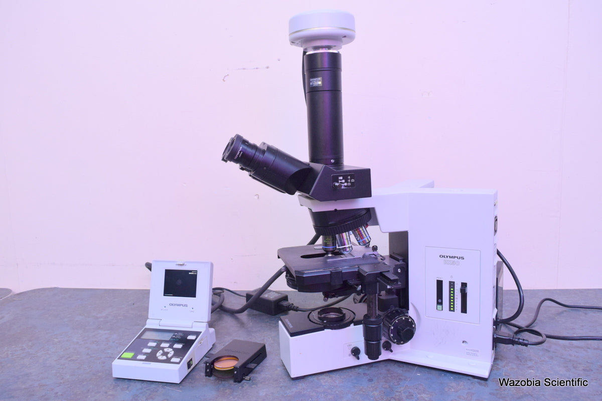 OLYMPUS BX50 MICROSCOPE BX50F4 100X 40X 20X 10X 4X OBJECTIVES U-FC  DP12 CAMERA