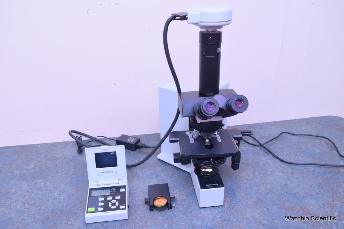 OLYMPUS BX50 MICROSCOPE BX50F4 100X 40X 20X 10X 4X OBJECTIVES U-FC  DP12 CAMERA