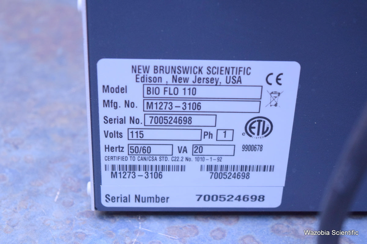 NEW BRUNSWICK BIO FLO 110 FERMENTOR BIOREACTOR GAS MIX DO2 PH CONTROL M1273-3106