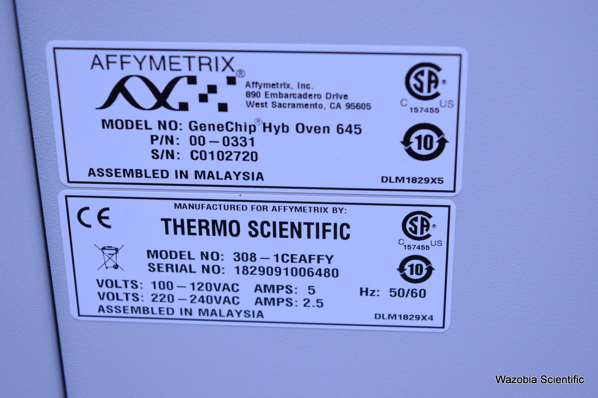 AFFYMETRIX MICROARRAY ANALYSIS GENECHIP FLUIDICS STATION 450 00-0079 HYBRIDIZATI