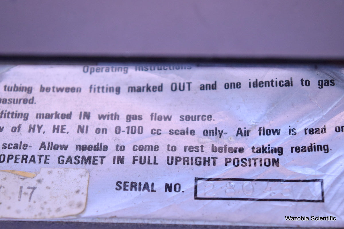 GASMET GAS FLOW METER 15 PSIG MAX 18630