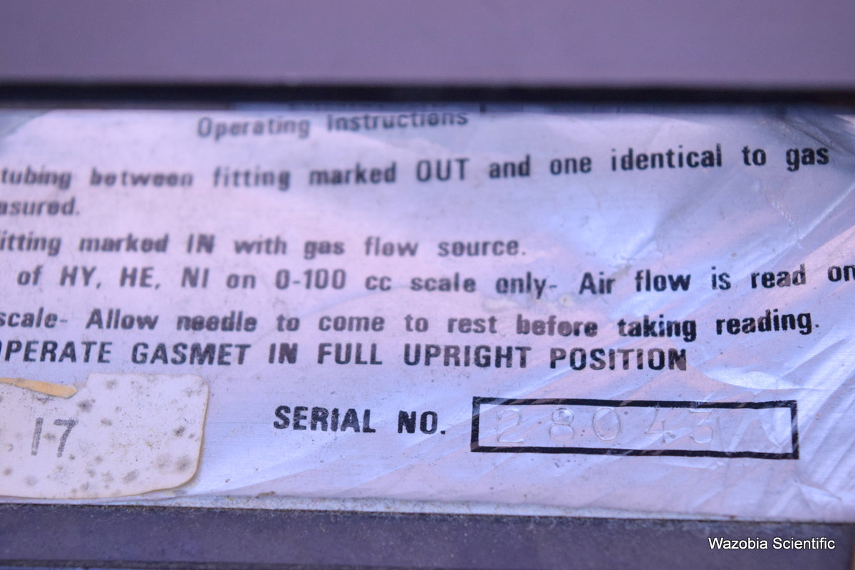 GASMET GAS FLOW METER 15 PSIG MAX 18630