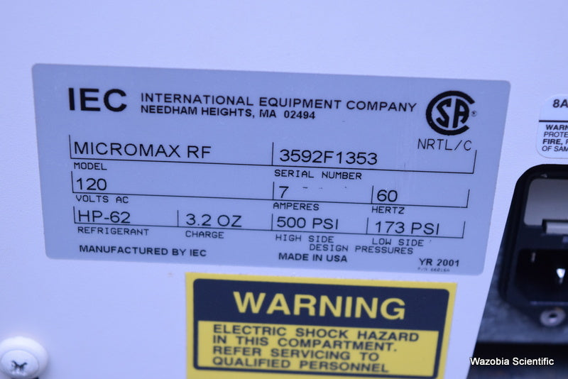 IEC MICROMAX RF REFRIGERATED LABORATORY CENTRIFUGE