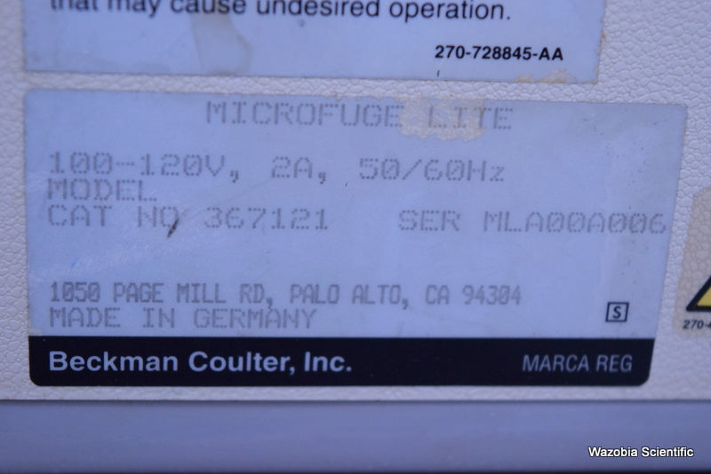 BECKMAN COULTER MICROFUGE LITE CENTRIFUGE
