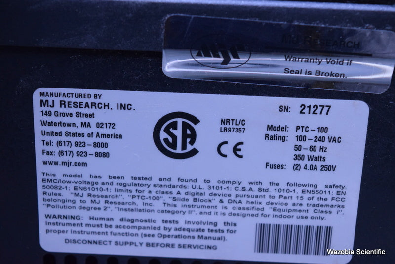 MJ RESEARCH PTC-100 PROGRAMMABLE PCR THERMAL CONTROLLER
