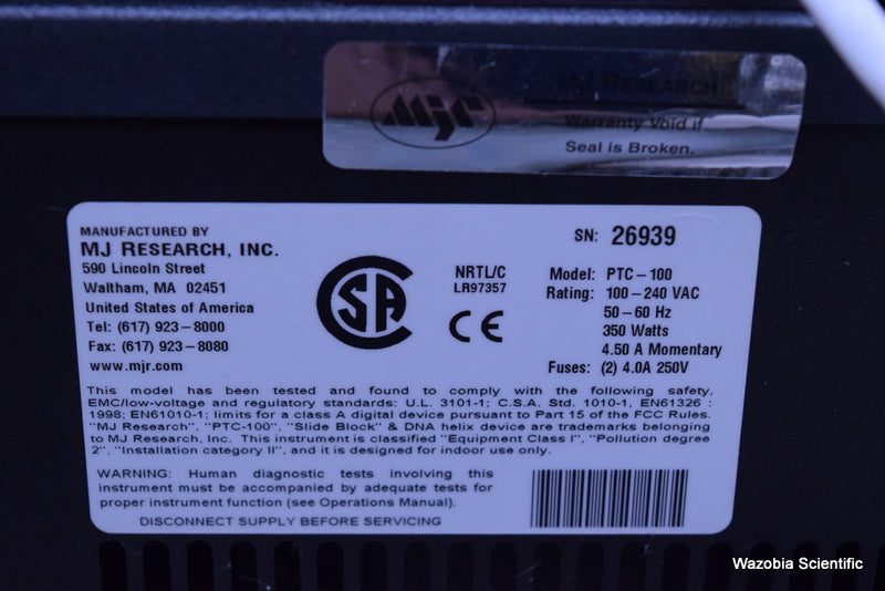 MJ RESEARCH PTC-100 PROGRAMMABLE PCR THERMAL CONTROLLER