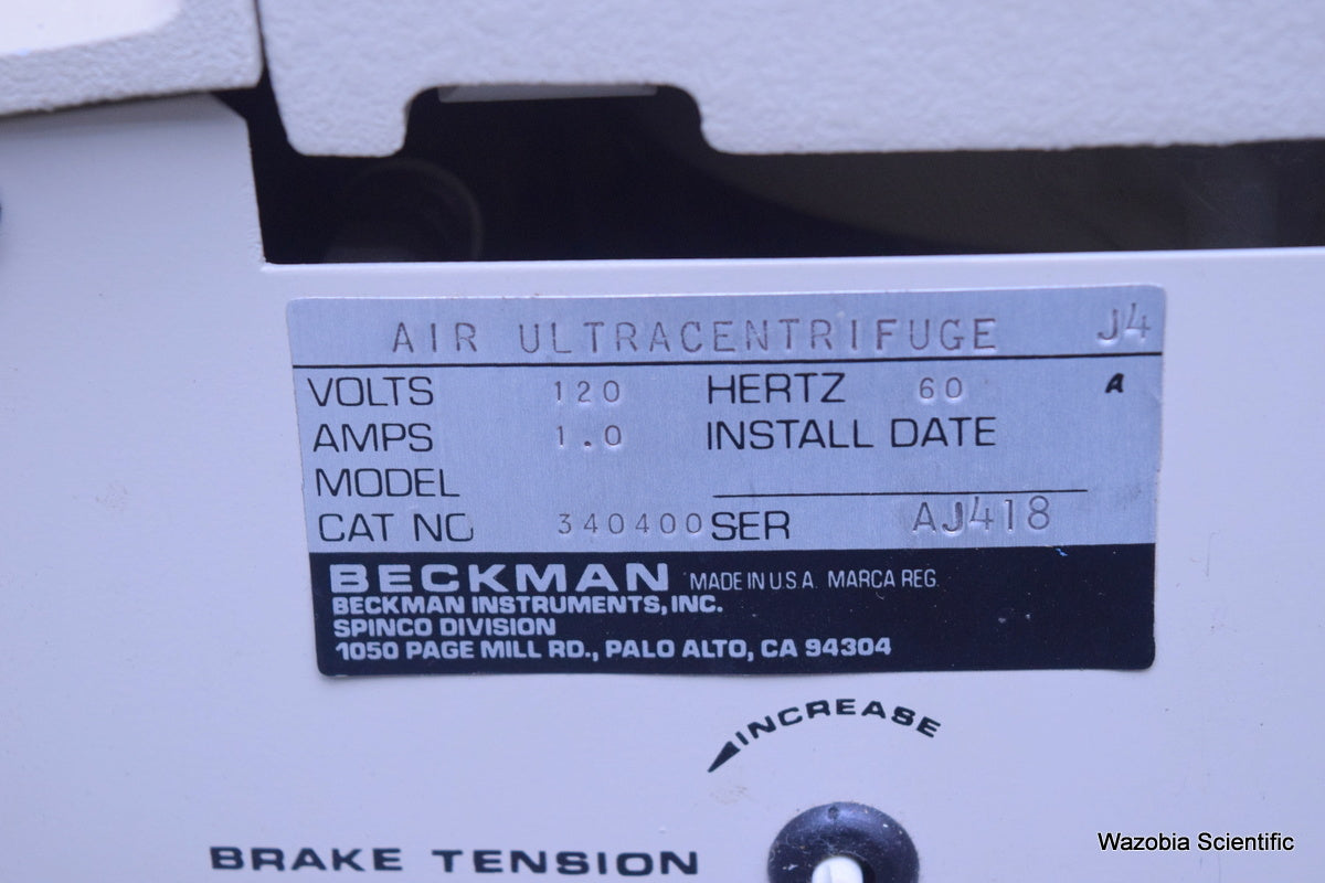 BECKMAN AIR ULTRACENTRIFUGE AIRFUGE LABORATORY CENTRIFUGE WITH ROTOR  340400