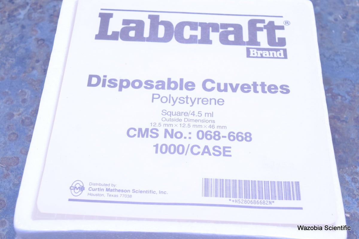 LABCRAFT DISPOSABLE CUVETTES POLYSTYRENE CMS 068-668 SQUARE 4.5 ML  100/PK