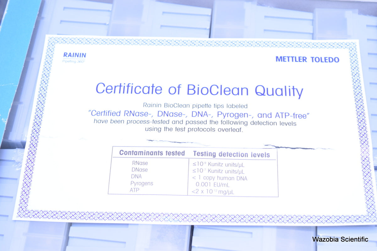 RAININ METTLER TOLEDO RACKED PIPETTE TIPS 300 UL RT-L300F 768 TIPS IN 8 RACKS