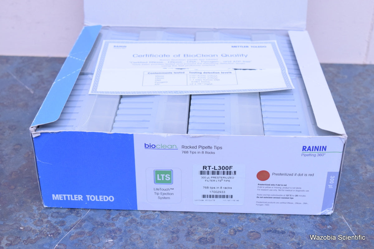 RAININ METTLER TOLEDO RACKED PIPETTE TIPS 300 UL RT-L300F 768 TIPS IN 8 RACKS