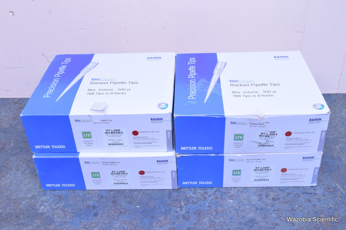 RAININ METTLER TOLEDO RACKED PIPETTE TIPS 300 UL RT-L300F 768 TIPS IN 8 RACKS