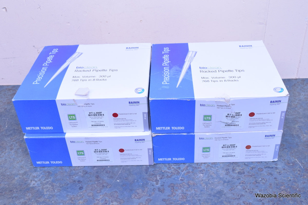 RAININ METTLER TOLEDO RACKED PIPETTE TIPS 300 UL RT-L300F 768 TIPS IN 8 RACKS