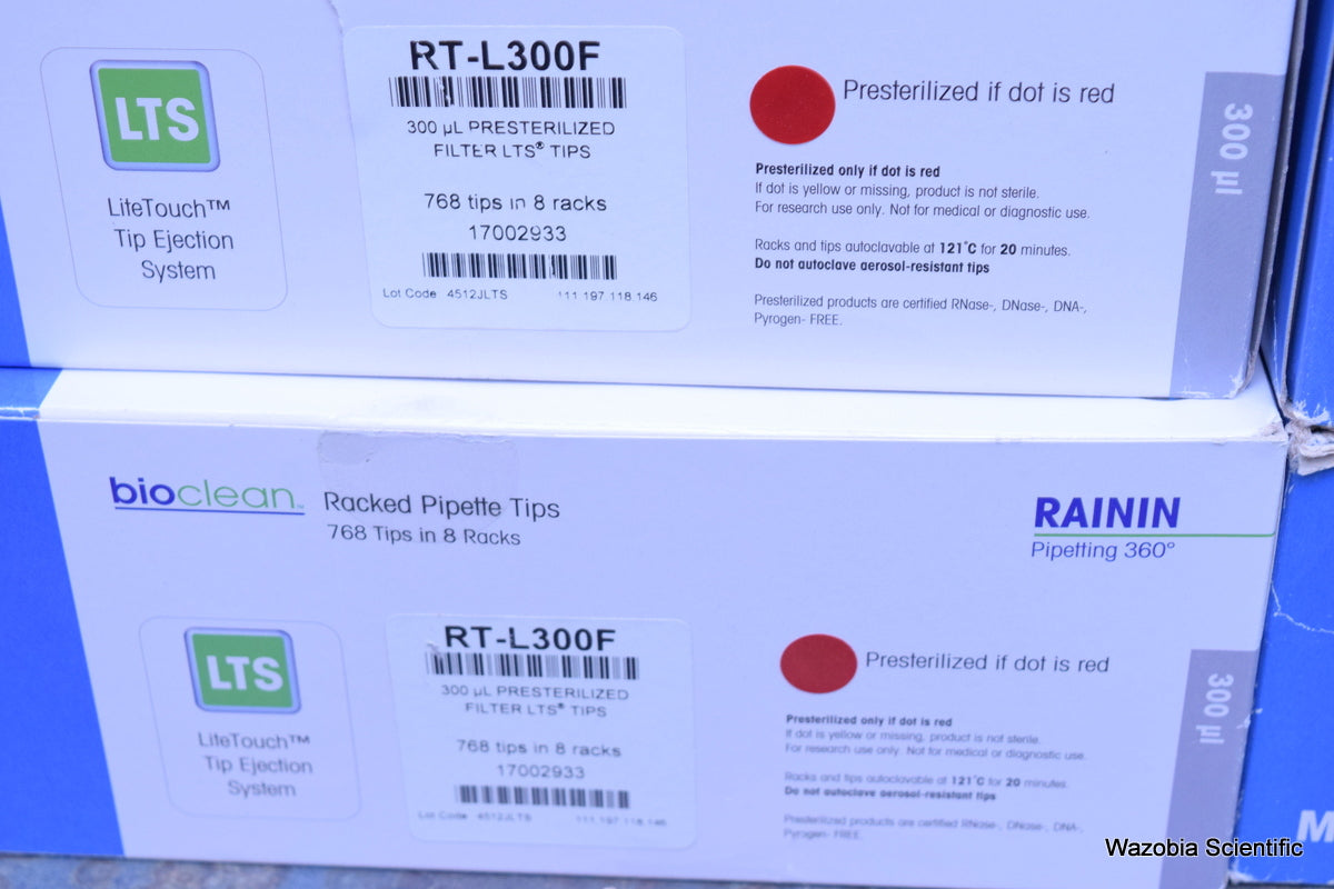 RAININ METTLER TOLEDO RACKED PIPETTE TIPS 300 UL RT-L300F 768 TIPS IN 8 RACKS