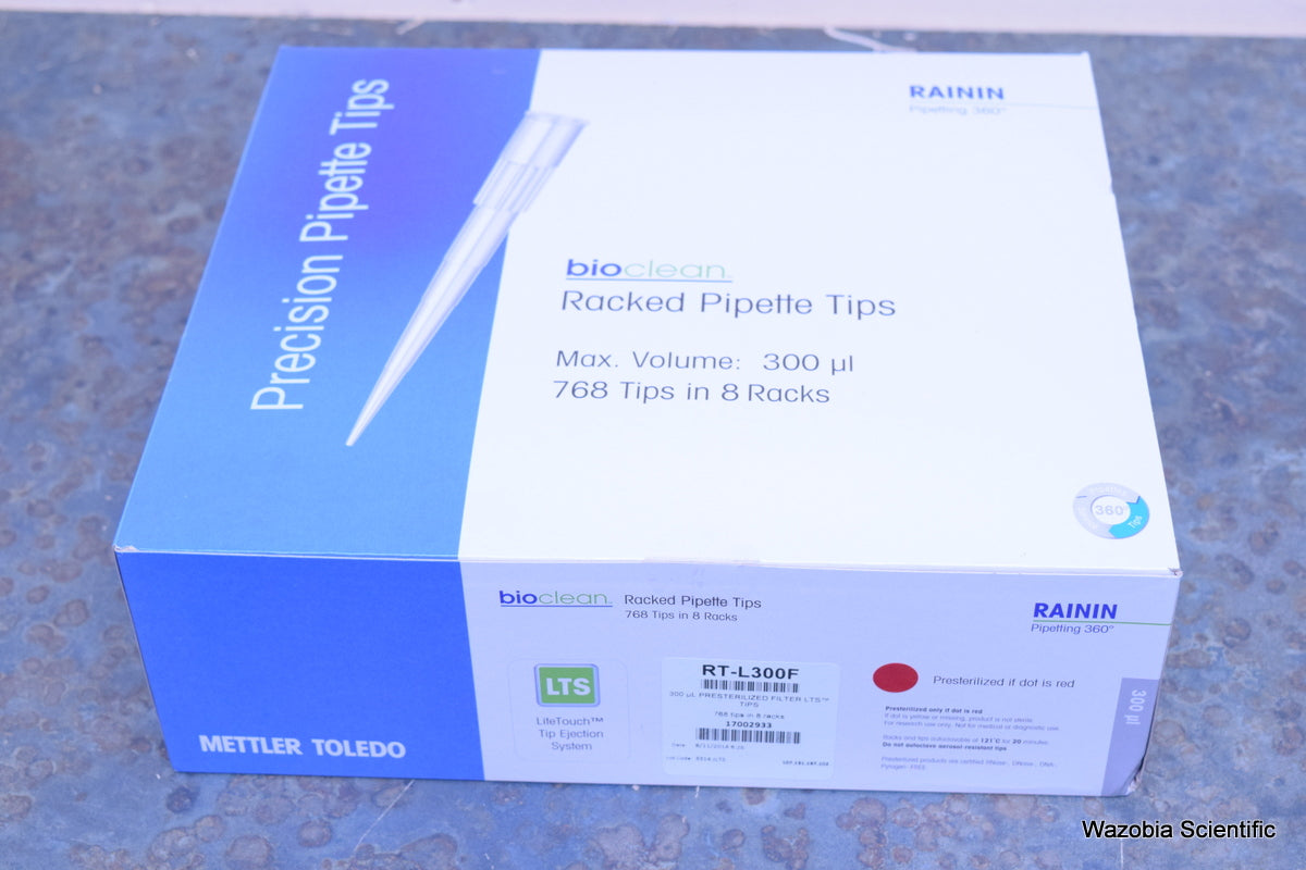 RAININ METTLER TOLEDO RACKED PIPETTE TIPS 300 UL RT-L300F 768 TIPS IN 8 RACKS