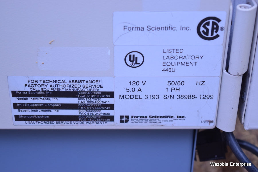 FORMA SCIENTIFIC INFRARED CO2 WATER JACKETED INCUBATOR MODEL 3193