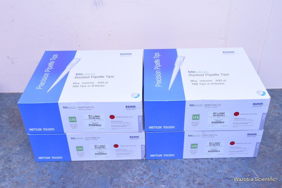 RAININ METTLER TOLEDO RACKED PIPETTE TIPS 300 UL RT-L300F 768 TIPS IN 8 RACKS